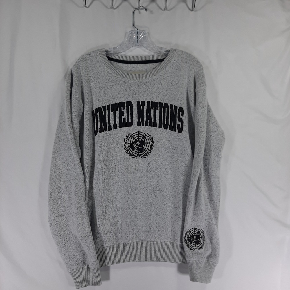 New York Popular United Nations‎ Crewneck Sweater Gray Marl Mens Small UN Logo